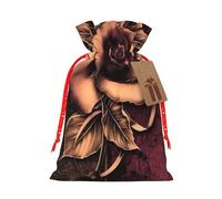 (gothic Rose) Print Christmas New Year Candy Gift Bag, Red Xmas Ribbon Drawstring Bags for Kids Xmas Holiday Eve Presents S Size