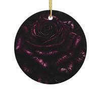 Gothic Rose Print Christmas Ornaments, Ceramic Hanging Ornament, Round Shape Decorations