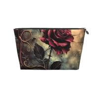Gothic Rose Print Makeup Bag, Small Travel Cosmetic Bag Toiletry Bag Portable Makeup Pouch with Silver Zipper for Women Girls