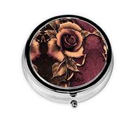 Gothic Rose Print Pill Box for Pocket Round Pill Box 3 Compartment Decorative Portable Travel Pill Holder Tablet Vitamin Organizer Mini Pill Case(2pcs)