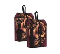 Gothic Rose Print Waterproof Shoe Bag Travel Bag with Carry Strap Storage Bag Versatile Cosmetic Bag-2pcs