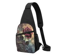 Gothic Rose Printed Chest Bag Sling Bag for Men Women, Outdoor Crossbody Fanny Packs Hiking Chest Packs Sport Daypacks