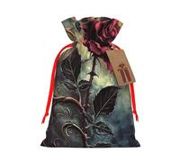 gothic Rose Printed Christmas Drawstring Bags for Party Xmas Gift Wrapping, Red Ribbon, S