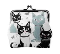 Gothic Rose Printed Coin Purse For Women Wallet Bag Pu Leather Change Pouch Kiss-Lock Vintage Pouch, Black And White Cats, One Size, Vintage