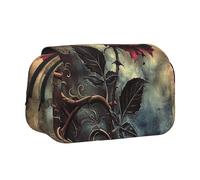 Gothic Rose Printed Flip Pencil Case with 2 Compartments, Large Capacity, Portable Stationery Organizer for School, Travel and Art