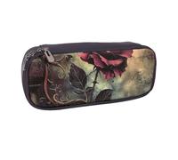 Gothic Rose Printed Pu Leather Pencil Case Box Flip Pen Bag and Makeup Cosmetic Holder for Girls Boys School Students