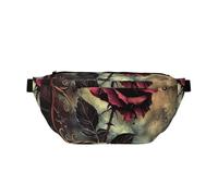 Gothic Rose Printed Waist Bag Adjustable Bum Bag Lightweight Travel Waist Fanny Pack Belt for Walking Cycling Hiking Travel