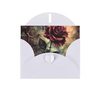 gothic Rose Prints Pearl Paper Horizontal Festival Greeting Card for Birthday Cards and All Occasions, White