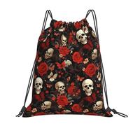 Gothic Rose Sugar Skull Gym Bag Lightweight Drawstring Backpack Waterproof Drawstring Bag For Swim Yoga Running 36X42Cm
