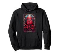 Gothic Rose Tarot Card Stained Glass Occult Witchcraft Pullover Hoodie, Adult Unisex, Black, X-Large