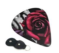 Gothic roses Guitar Picks 6 Pack with Leather Guitar Pick Holder Keychain, Plectrum Key Fob Cases Bag, Abstract Art Plectrum for Acoustic Electric Guitar, Ukulele 0.71mm