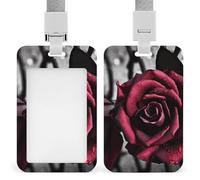 Gothic Roses ID Badge Holder Retractable with Breakaway Lanyard, Waterproof Bank Card Clips, Badges Name Tags Vertical Card Protector Case, for Worker Nurse