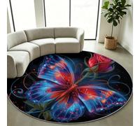 Gothic Round Floor Rug 60 cm, Washable Black Butterfly Rose Carpet | Faux Velvet Soft Touch Circular Mat, Snag Proof Overlocked Seam Accent Mat for Coffee Table, Bedroom & Living Room