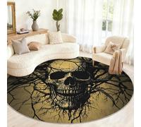 Gothic Round Rug 80cm, Undead Skull Round Rug, Small Anti-slip Circle Rugs for Kids Room Game Room Coffee Table Home Decor