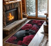 Gothic Rug Runners for Hallways Non Slip Washable, Skull Rose Black Red Runner Rug for Hall Kitchen Bedroom Rubber Backed, Back Door Mats Indoor 60x120 cm