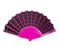 Gothic Scallop Fabric Hand Fan Spiderweb Folding Fan, Pink, 16"