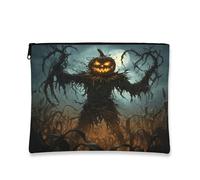 Gothic Scarecrow Makeup Bag, Spooky Pumpkin Halloween Cosmetic Pouch for Women, Portable Canvas Zipper Storage, Fall Festival Toiletry Organizer 7x9 Inch