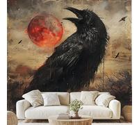 Gothic Scary Crow Moon Dead Tree Mural Wallpaper Retro Graffiti Birds Wall Stickers Abstract Art Non-Woven Wall Paper 400x280 cm Peel and Stick Paper for Living Room Bedroom Wf63g
