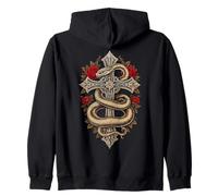 Gothic serpent and red roses around a gothic cross Zip Hoodie