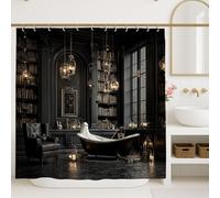 Gothic Shower Curtain, Black White Haunted House Bathroom Decor, Halloween Vintage Dark Style Waterproof Fabric Shower Curtain with Hooks 72x84 Inch