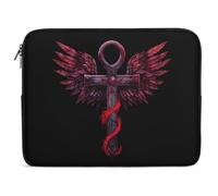 Gothic Silver Ankh Vampire with Red Wings Laptop Case Sleeve Bag 15inch Durable Shockproof Protective Computer Carrying Cover Briefcase