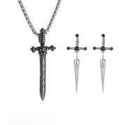 Gothic Silver Black Sword Pendant Necklace, Unique Non Tarnish Silver Plated Sword Choker Necklace Trendy Halloween Christmas Grunge Necklaces for Women Men, One Size, Zinc, No Gemstone