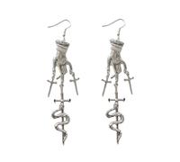 Gothic Silver Hand Earrings Bloody Red Crystal Heart Earrings Anatomical Hearts Snake Sword Drop Statement Spike Dagger Earring Punk Halloween Jewelry Gifts, L, Metal, No Gemstone