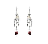 Gothic Silver Hand Earrings Bloody Red Crystal Heart Earrings Anatomical Hearts Sword Drop Statement Spike Dagger Earring Punk Halloween Jewelry Gifts, L, Metal, No Gemstone