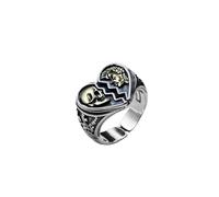 Gothic Skeleton Broken Heart Open Finger Band Ring for Men Women Statement Retro Adjustable Knuckle Skull Head Couple Oxidized Vintage Rings Punk Goth Cool Hip Hop Rock Biker Halloween Party Jewelry