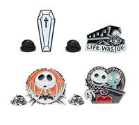 Gothic Skeleton Brooch Pins Badge Set - Alloy Lapel Pin Collection with Coffin, “Life Was OK” Skeleton Scene, and Cartoon Skull Couple - Creative Blouse Pins for Halloween, Punk Fashion, Jackets, and