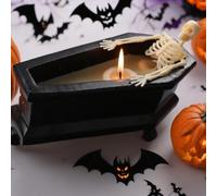 Gothic Skeleton Candle Holder - Halloween Skull Candle Cup for Home Bar, Living Room Table Decor, Vintage Gift (Coffin Shape)