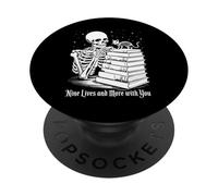 Gothic Skeleton Cat Book Lover Halloween Art PopSockets Adhesive PopGrip
