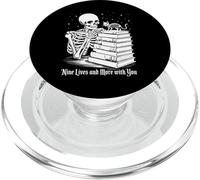 Gothic Skeleton Cat Book Lover Halloween Art PopSockets PopGrip for MagSafe