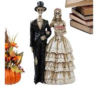 Gothic Skeleton Couple Figurine,Romantic Skull Lovers Figure Sculpture - Exquisite Bride Groom Halloween Decoration for Offices Living Room Bedroom Shelf Kitchen