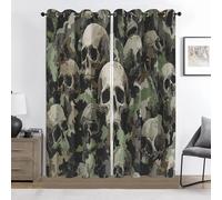 Gothic Skeleton Curtains, Camouflage Pattern Blackout Curtains 54 Inch Drop, Kids Boys Teens Window Treatments Thermal Eyelet Drapes for Bedroom Living Room, 90x54 Inch 2 Panels, Z-326