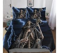 Gothic, Skeleton Duvet Cover Set with Pillowcases Printed Bedding Set with Zipper Closure Comforter Cover 3 Pieces Hypoallergenic Soft Microfiber Quilt Cover Double (200x200cm)