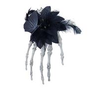 Gothic Skeleton Hand Hair Clips with Rose Feathers, Flowers, Butterfly, Dark Alternative Hair Accessories for Halloween Fancy Dress, Witch Cosplay, Day of the Dead