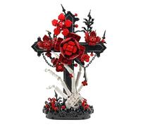 Gothic Skeleton Hand with Rose Cross Building Set, Gothic Skull Rose Decor, Compatible with Lego 630 Accessory, Dark Aesthetic Skull Model Kit for Adults, 636Pcs