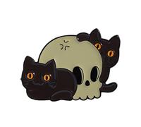 Gothic Skeleton Head And Black Cat Brooch Lapel Pin for Women Men Enamel Rock Skull Halloween Horror Clothing Pins Badge for Backpack Hat Jacket Jean Shirt Decorations Fashion Holiday Party Jewelry, S