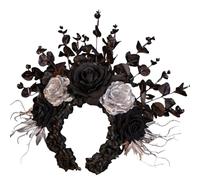 Gothic Skeleton Headband - Vintage-Inspired Halloween Hair Accessory with Floral & Butterfly Details in Black