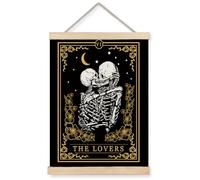 Gothic Skeleton Lovers Tarot Wall Art Poster Hanger Framed, Goth Witchy the Lovers Skeleton Kissing Tarot Card Canvas Prints Wall Art for Home Bedroom Living Room Decor, 12x16 Inches