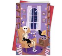 Gothic Skeleton Reading Book Card, Spooky Halloween Card for Students Children or Book Lover, Bookish Halloween Decor