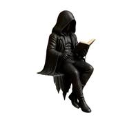 Gothic Skeleton Reading Book Statue, Dark Academy Home Decor Figurine for Library Shelf, Resin Collectible Ornament, Vintage Dark Fantasy Sculpture for Desk Office Study A L