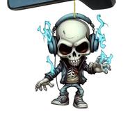 Gothic Skeleton Rear View Mirror Charm, 2D Spooky Car Ornament, Rear View Mirror Skeleton Figurine for Truck Van RV, Styling Bedroom Interior Decor, Aesthetic Hanging Pendant, Gift for Drivers