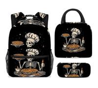Gothic Skeleton School Bag Backpack and Lunch Bag Set for Teens Girls Boys