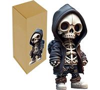 Gothic Skeleton Skull Sculpture Tabletop Water Fountain - Decorative Home Accent with Auto Pump, Deep Basin, and Natural River Rocks, Soothing Sound for Zen Relaxation in Office, Living Room, Bedroom