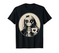 Gothic Skeleton Woman with Coffee Mug T-Shirt