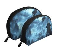 Gothic, Skeletons, Graveyards, Zombies, Vampires Printed Makeup Bags 2-Piece Portable Shell Travel Toiletry Bag