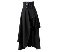 Gothic Skirt for Women Steampunk Skirt Long Halloween Costume Medieval Victorian Goth Punk Skirts High Waist Crisscross Strappy Waist Skirts Irregular Dip Hem High Low Festival Black XXL