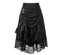Gothic Skirt Women's High Waist Steampunk Midi Skirt with Ruffles Medieval Costume Skirt with Lace Vintage Victorian A-Line Petticoat Lolita Festive Costume for Halloween and Carnival